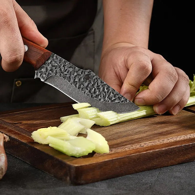 Couteau de cuisine en acier inoxydable forgé à la main