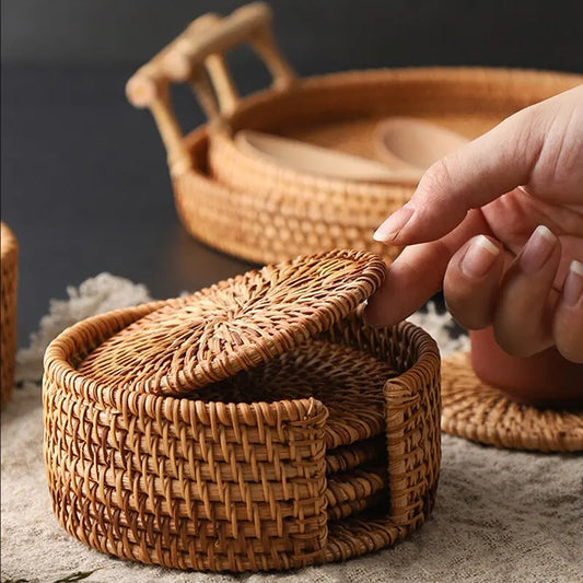 Ensemble de sous-verres en rotin