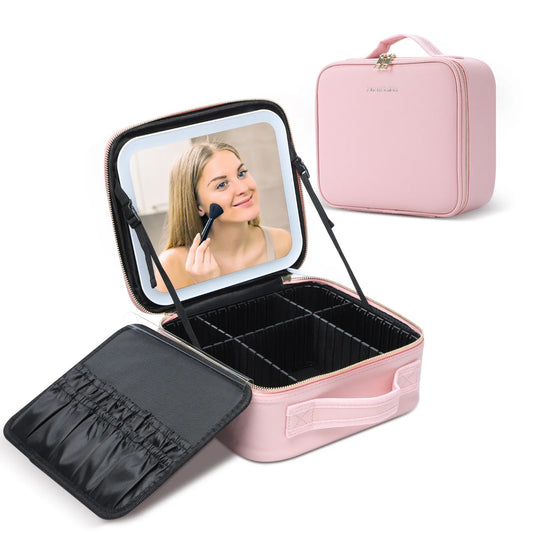 Trousse de maquillage avec miroir LED à luminosité réglable